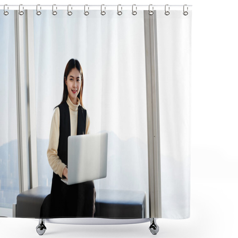 Personality  Smiling Asian Woman CEO Is Looking In Camera Shower Curtains