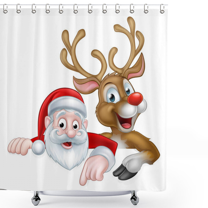 Personality  Cartoon Christmas Santa And Reindeer Shower Curtains