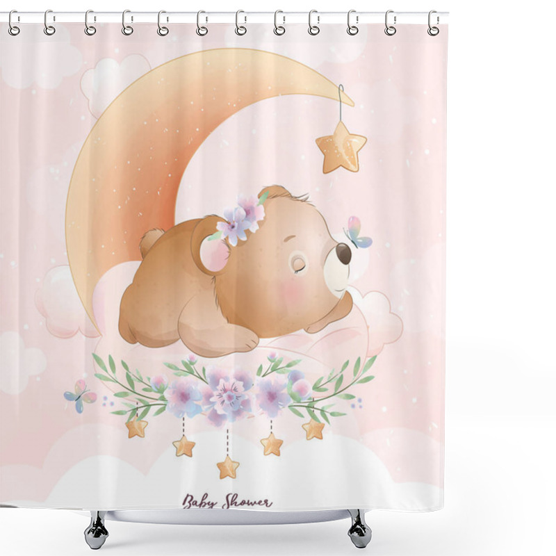 Personality  Cute Doodle Bear With Floral Illustration Shower Curtains