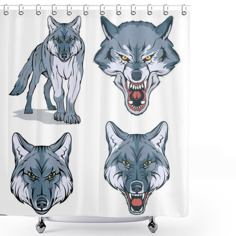 Personality  Wolf Vector Set , Vector Graphic To Design Shower Curtains