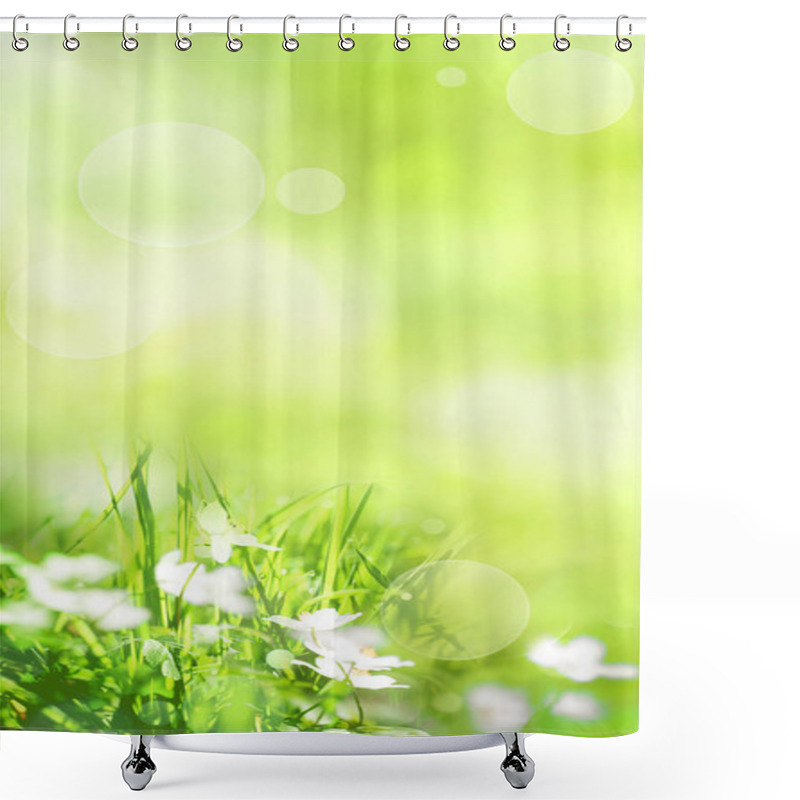 Personality  Abstract Green Spring Scenery With Bright Bokeh For A Vertical Background Shower Curtains