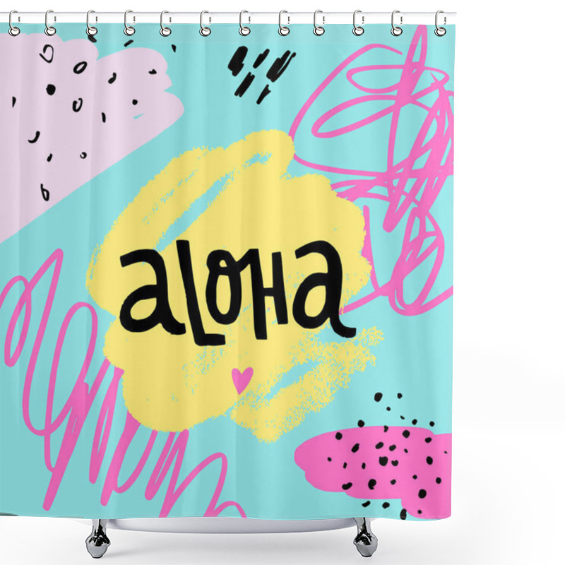 Personality  Aloha Brush Paint Print For Postcard And Poster, Vector Illustration. Free HugsPastel Brush Paint Print For Postcard And Poster, Vector Illustration. Summer Mood Shower Curtains