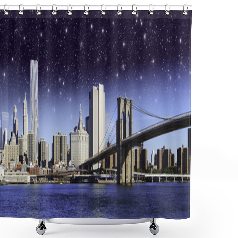 Personality  Starry Night Over Brooklyn Bridge In New York City Shower Curtains