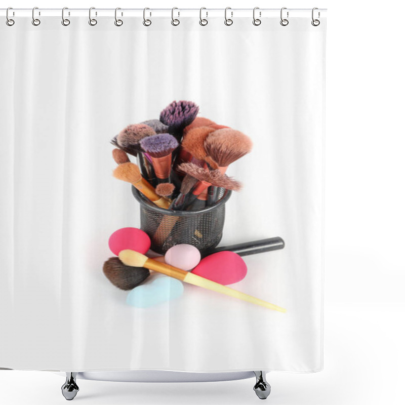 Personality  Pot With Makeup Brushes Isolated On A White Background, Showcasing The Brushes' Soft Bristles And Stylish Container Shower Curtains