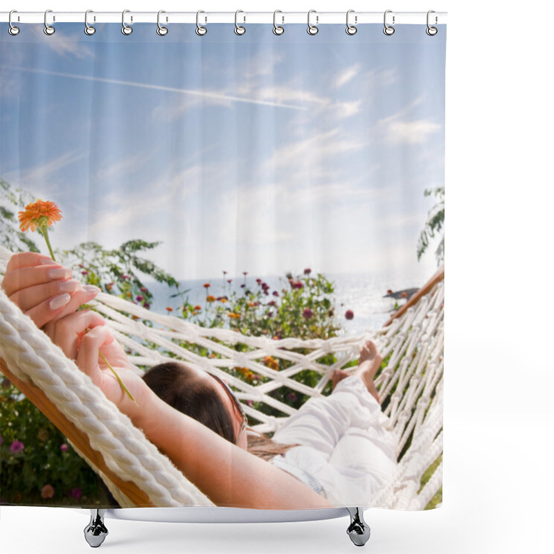 Personality  Young Woman In Hammock Shower Curtains