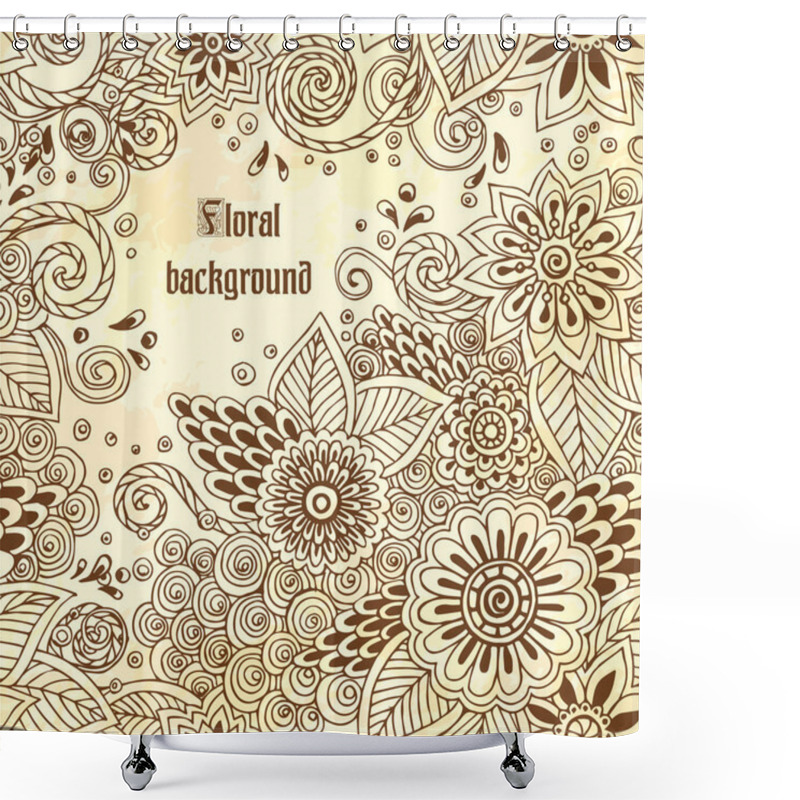 Personality  Template Poster With Doodle Flowers And Paisley For Your Business.  Shower Curtains