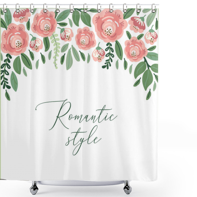 Personality  Cute Botanical Theme Floral Background With Bouquets Of Hand Drawn Rustic Roses And Leaves Branches In Neutral Colors Shower Curtains