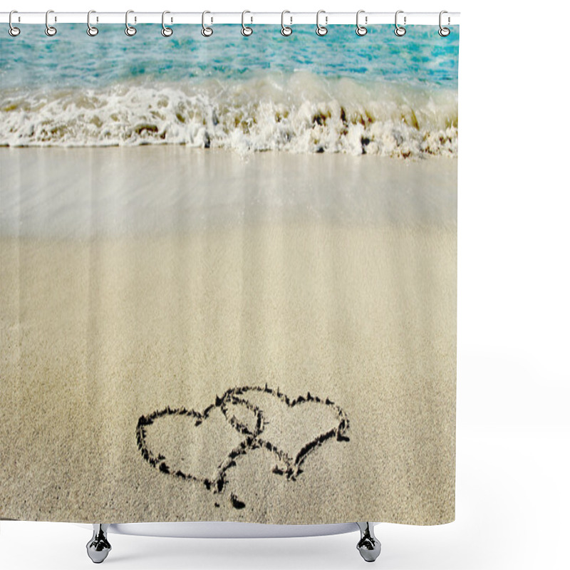 Personality  Hearts Drawing The Sand Shower Curtains