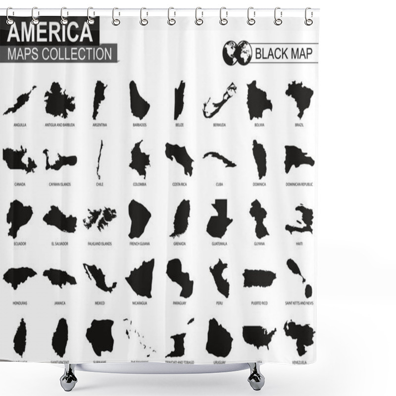 Personality  Maps Collection Countries Of America, Black Contour Maps Of America. Vector Set. Shower Curtains