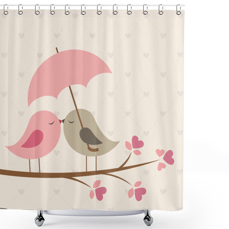 Personality  Birds Under Umbrella Shower Curtains