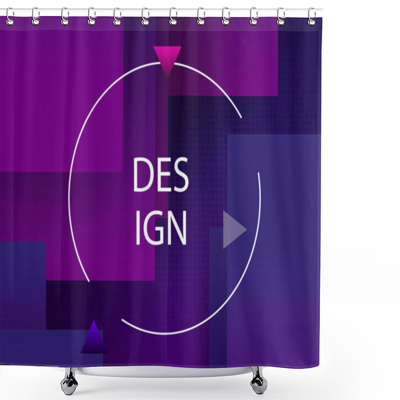 Personality  Blue Design With Squares With A Gradient Of Blue And Purple Shades, Round Frame With Triangles Shower Curtains