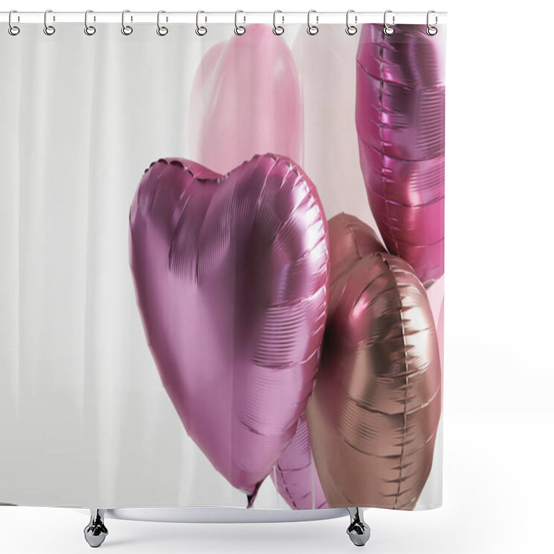 Personality  Heart-shaped Pink Festive Balloons Isolated On White With Copy Space Shower Curtains