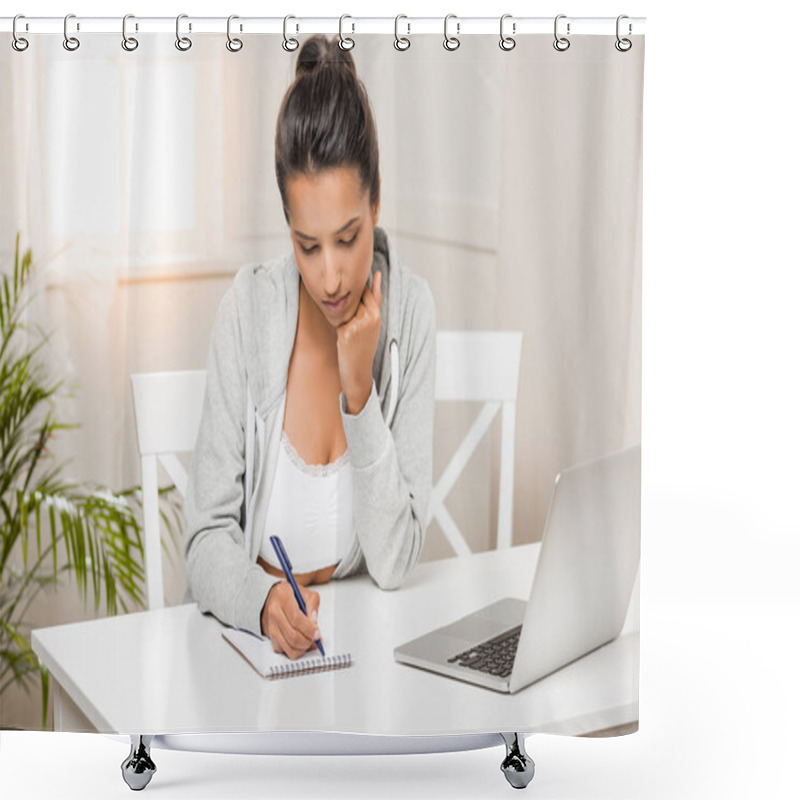 Personality  Woman Writing In Notebook Shower Curtains