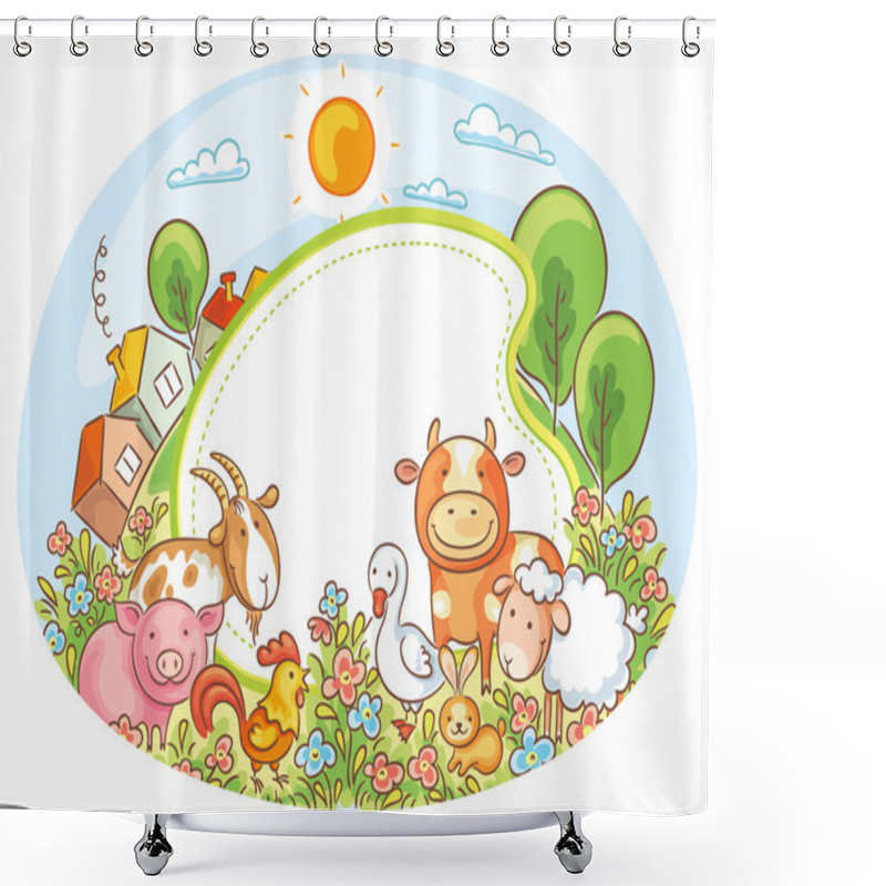 Personality  Oval Frame With Farm Animals Shower Curtains