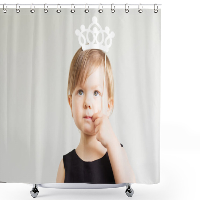 Personality  Portrait Of A Lovely Little Girl With White Paper Crown Shower Curtains