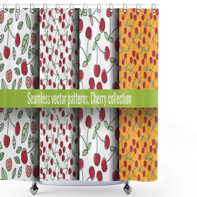 Personality  Cherry Seamless Pattern Set. Juicy Berry Collection. Hand Drawn  Shower Curtains