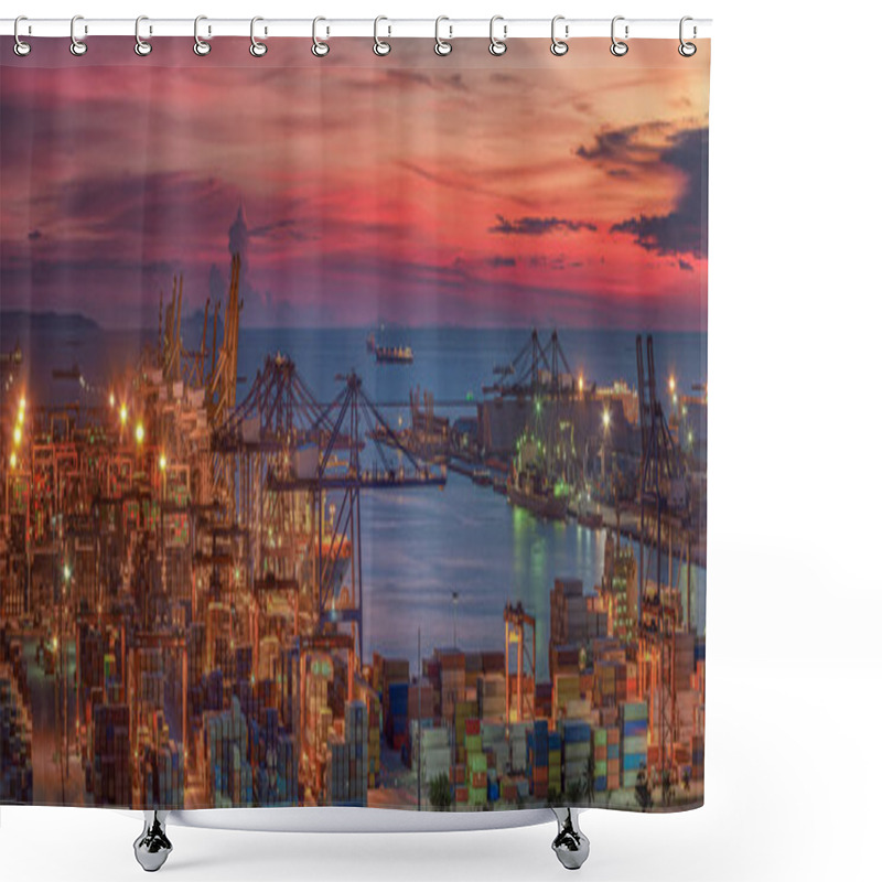 Personality  Logistic Port With Cargo Ship  Shower Curtains