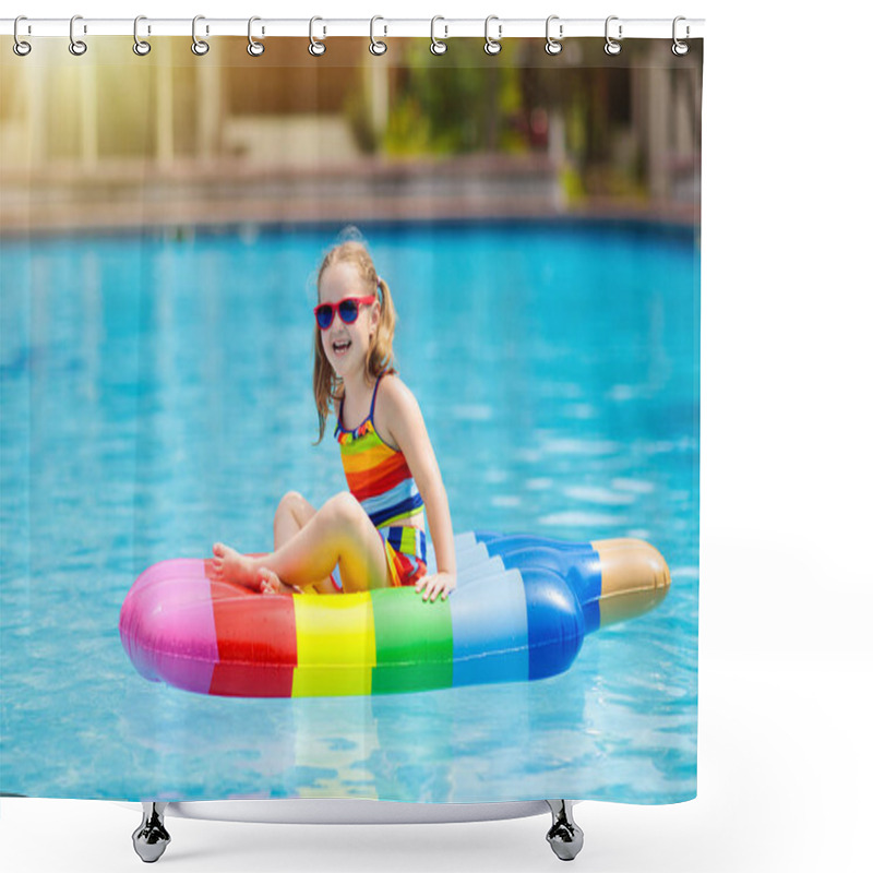 Personality  Child On Inflatable Float In Swimming Pool.  Shower Curtains