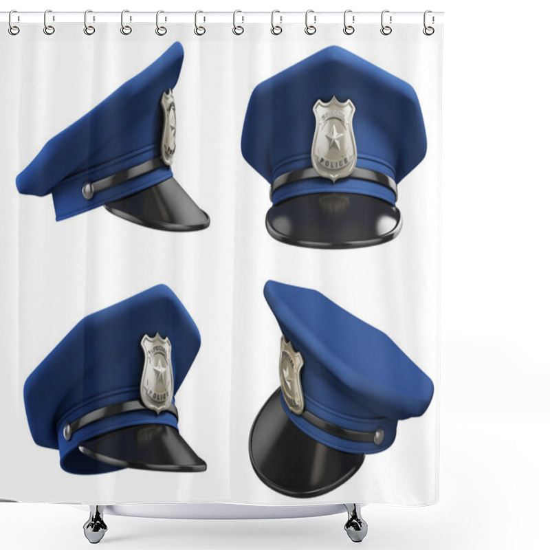 Personality  Policeman Hat From Various Angles Shower Curtains