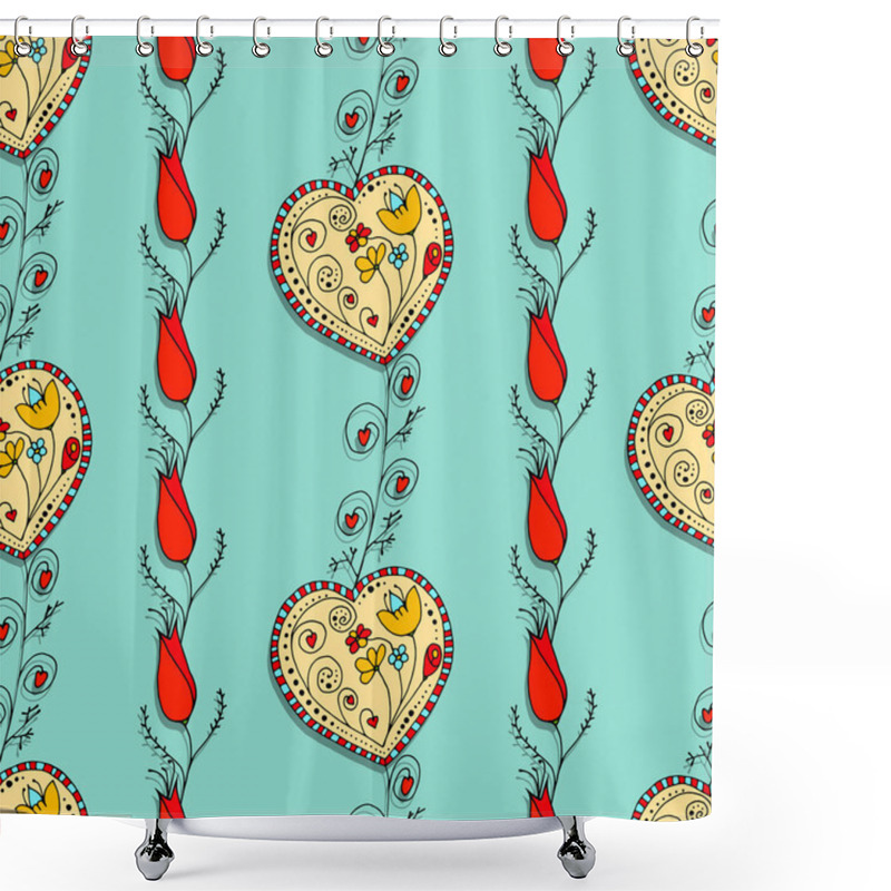 Personality  Seamless Pattern Hearts Shower Curtains