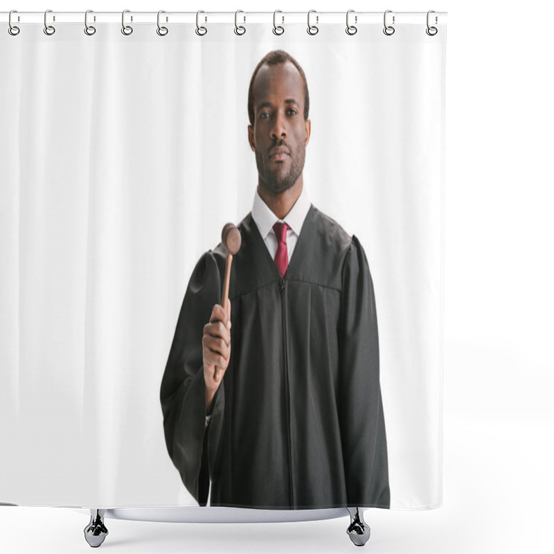 Personality  Serious African American Judge With Gavel  Shower Curtains