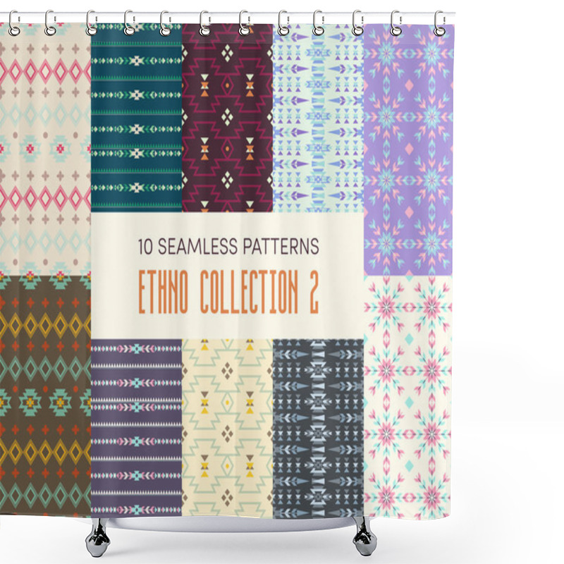 Personality  Set Of Ten Ethnic Seamless Patterns. Shower Curtains