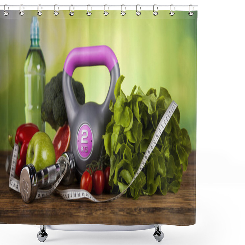 Personality  Healthy Lifestyle Concept, Vitamins Composition Shower Curtains