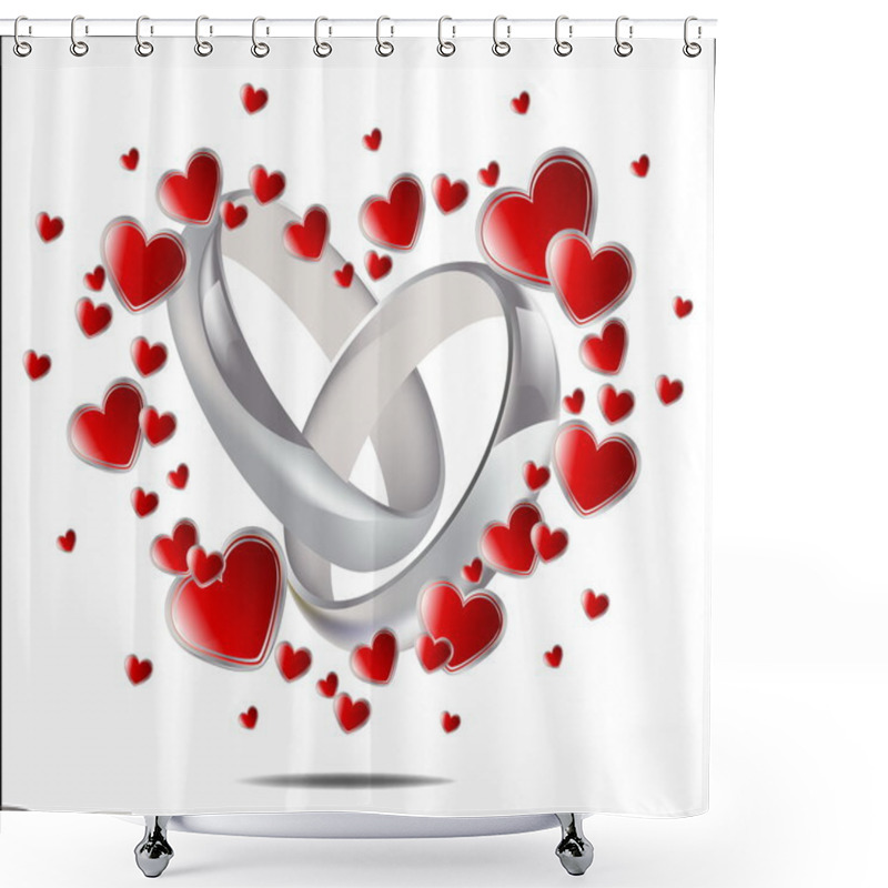 Personality  Illustration With Wedding Rings And Hearts Shower Curtains