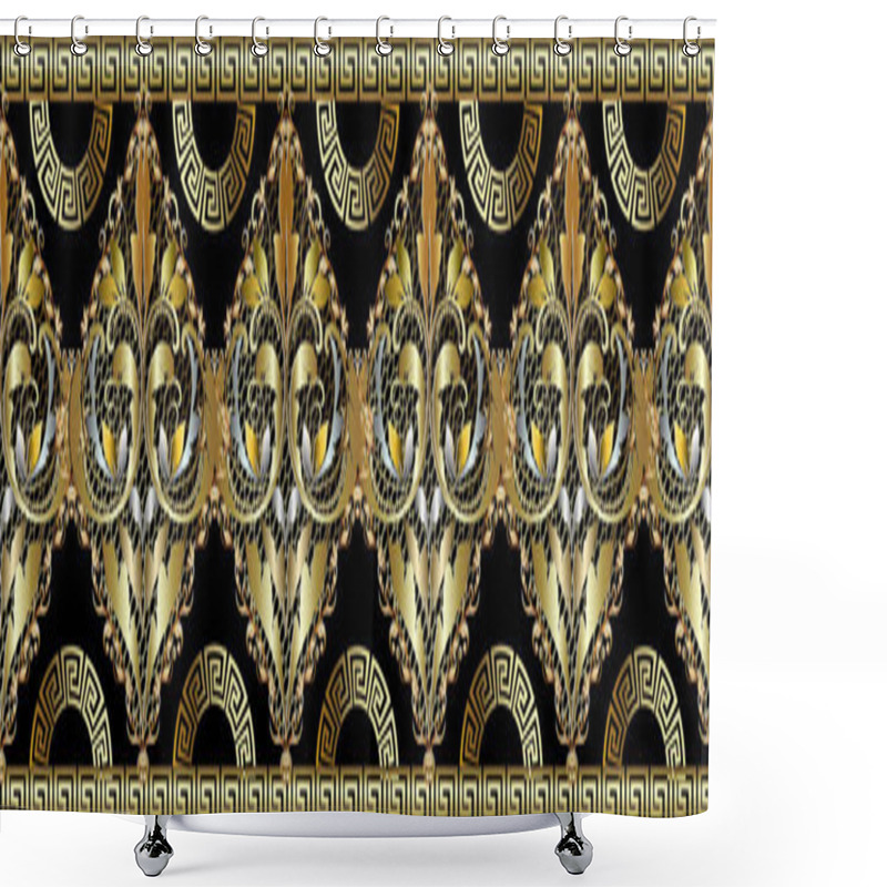 Personality  Baroque Damask Gold 3d Seamless Borders Pattern. Greek Key Meand Shower Curtains