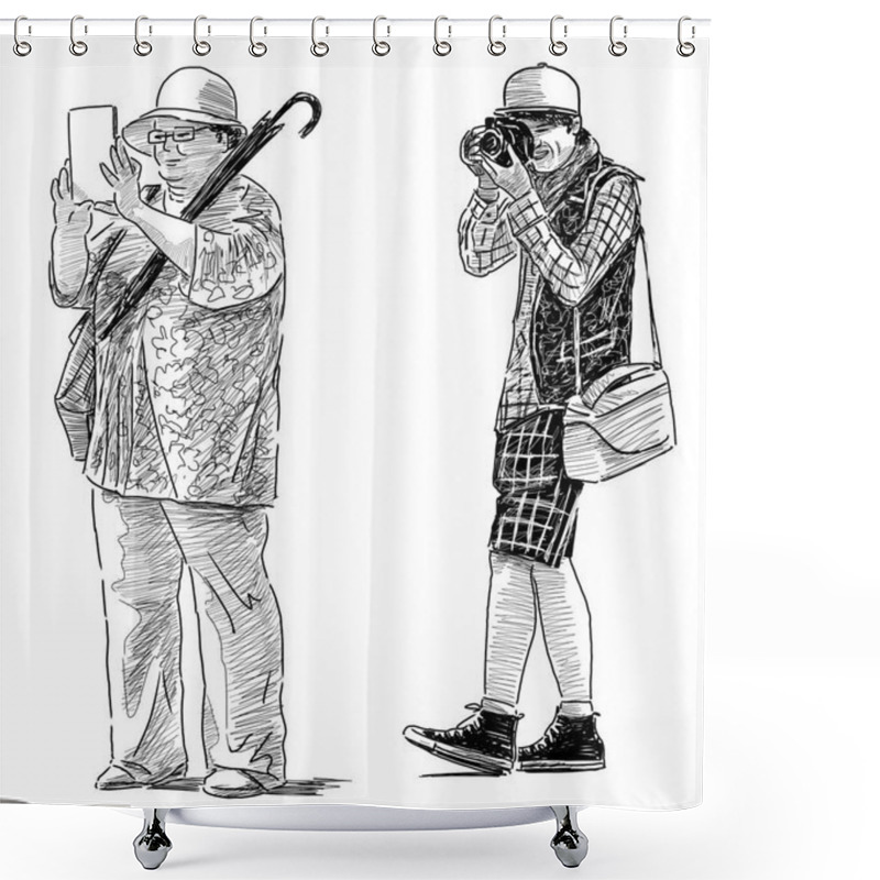 Personality  Townspeople Taking Pictures Shower Curtains