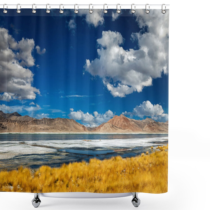 Personality  Mountain Lake Tso Kar In Himalayas Shower Curtains