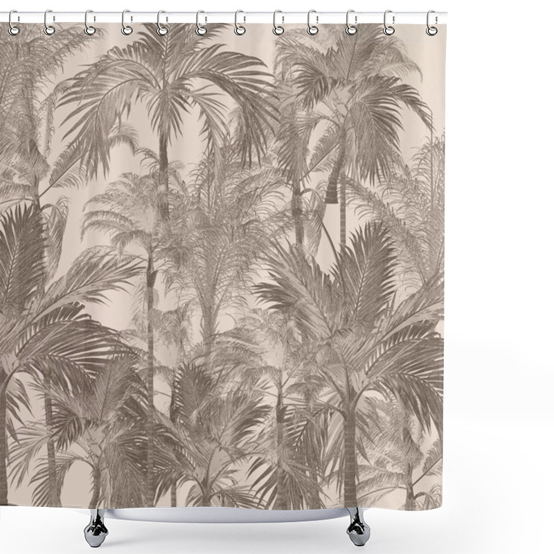 Personality  Exotic Palm Tree Drawing On A Trendy Hand Drawn Background As A Seamless Pattern. . Shower Curtains