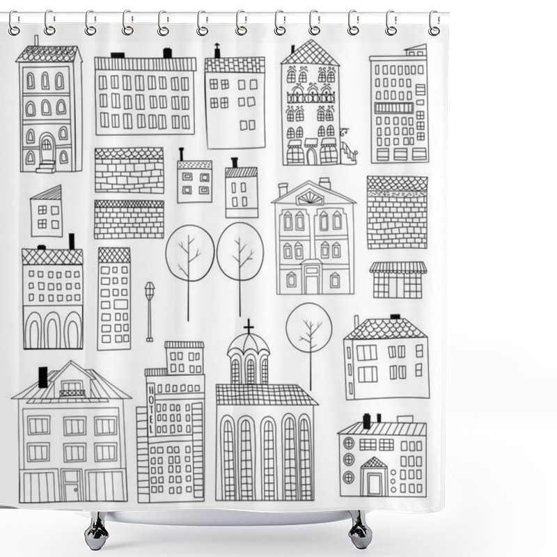 Personality  Set Of Doodle Houses Shower Curtains