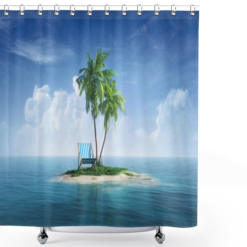 Personality  Desert Tropical Island With Palm Tree, Chaise Lounge. Shower Curtains