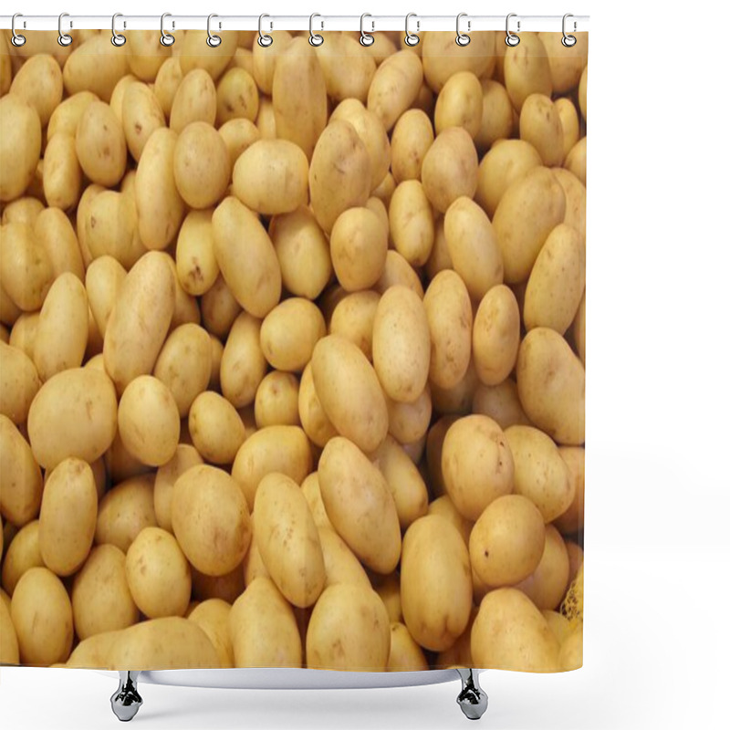 Personality  Closeup View Of Bags Of White Potatoes, Monochrome Background Shower Curtains