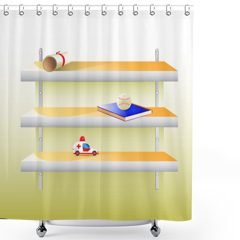 Personality  Vector Stylish Modern Shelf With Different Things On It Shower Curtains