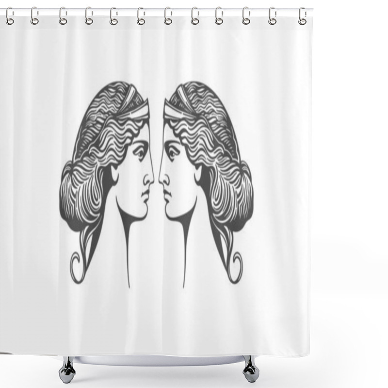 Personality  Aphrodite Or Venus. Woman Face Logo. Emblem For A Beauty Or Yoga Salon. Vector Illustration Shower Curtains