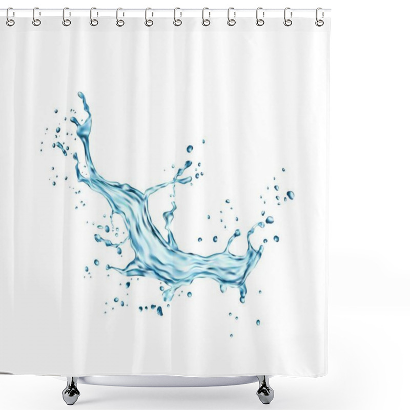 Personality  Clean Water Splash With Drops. Pure Aqua, Clear Liquid Or Fresh Water 3d Realistic Vector Wave. Falling, Flowing And Splashing Transparent, Natural Water Frozen Motion Effect Shower Curtains