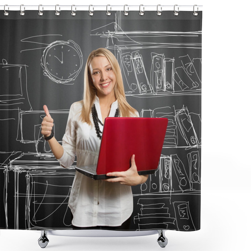 Personality  Female With Laptop Shows Well Done Shower Curtains