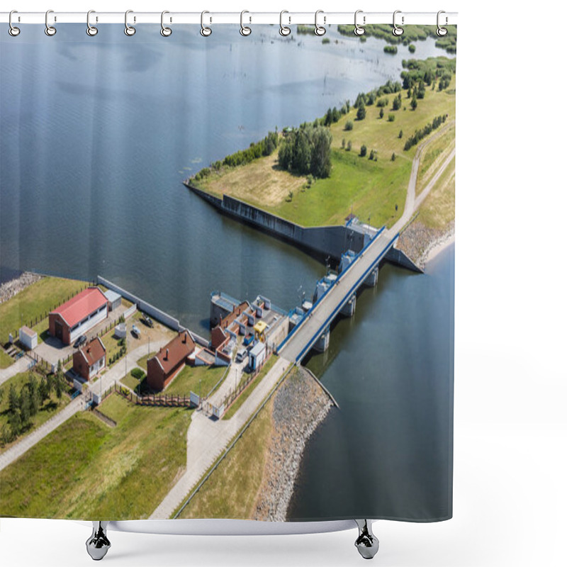 Personality  Aerial View Of The Lake Dam Shower Curtains