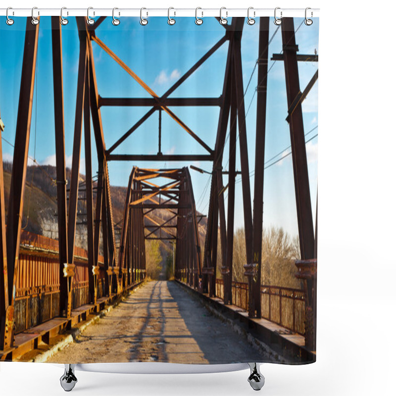 Personality  Old Rusty Bridge Across Volga River Near Samara, Russia Shower Curtains