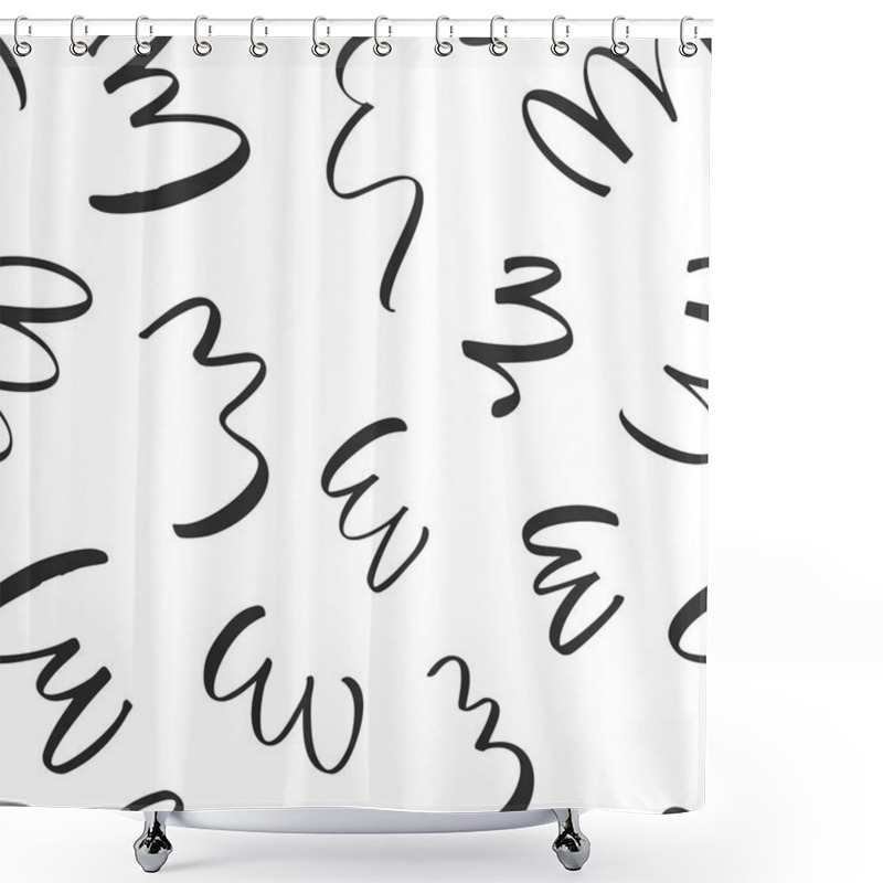 Personality  Seamless Pattern With Curves. Abstract Elements. Ink Illustration. Brush Strokes. Geometric Pattern For Wrapping Paper. Monochrome Design. Shower Curtains