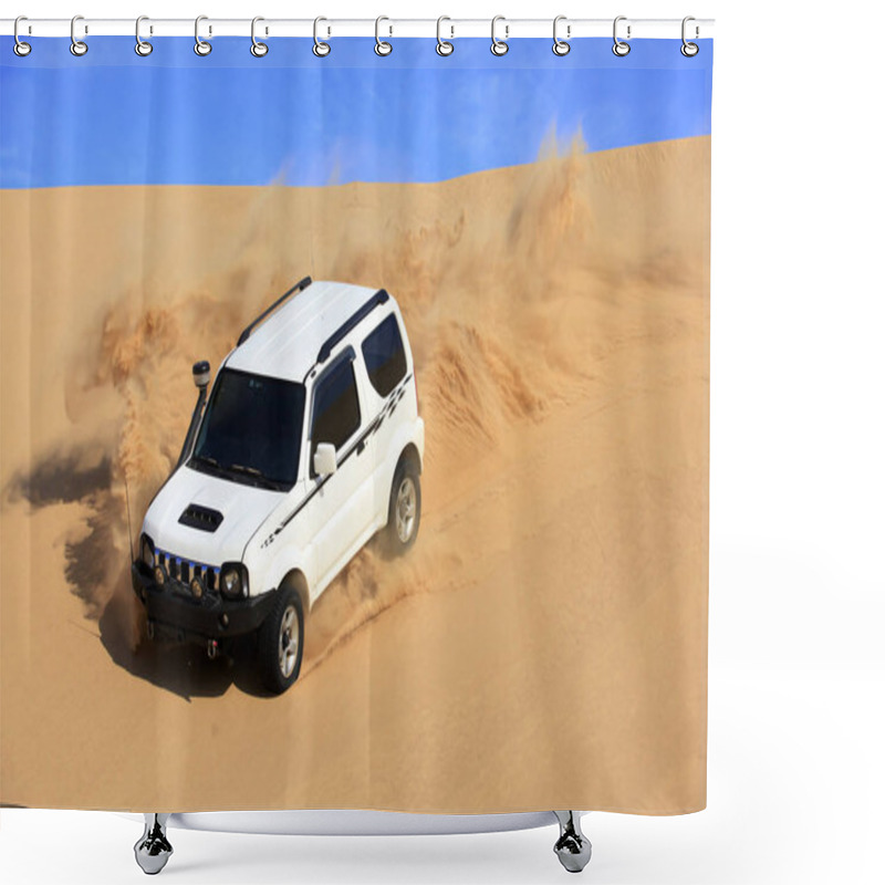 Personality  An Suv Was Driving In The Desert. Shower Curtains