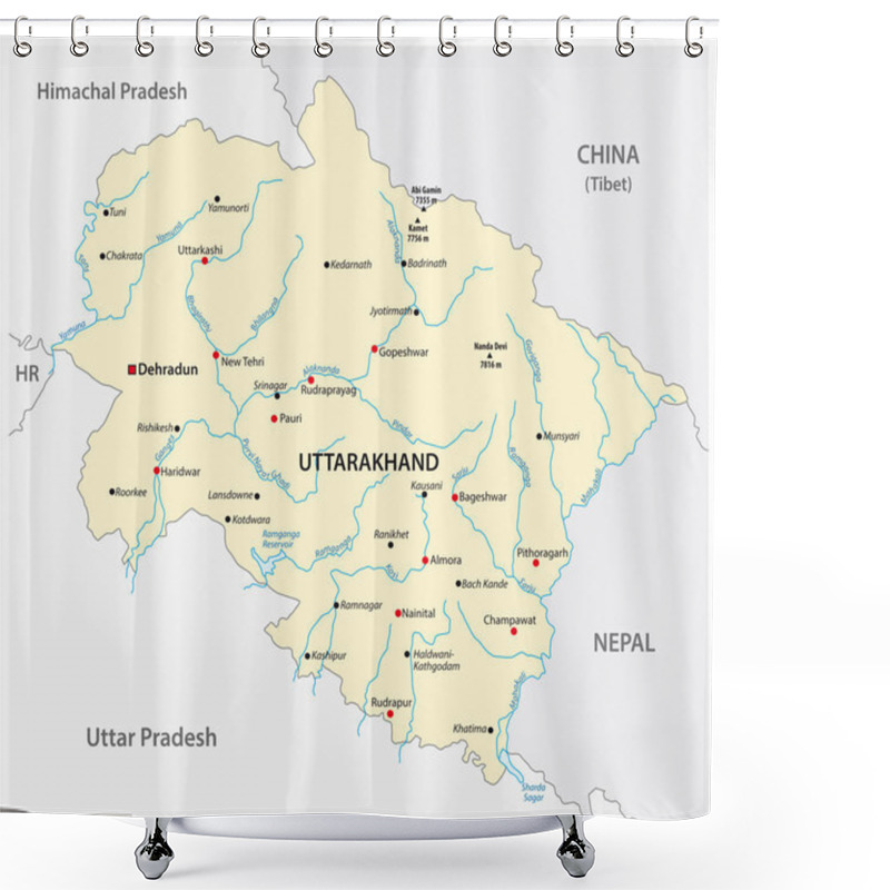 Personality  Vector Map Of The North Indian State Of Uttarakhand, India Shower Curtains