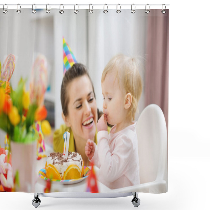 Personality  Mother Spending Fun Time With Baby On Birthday Party Shower Curtains