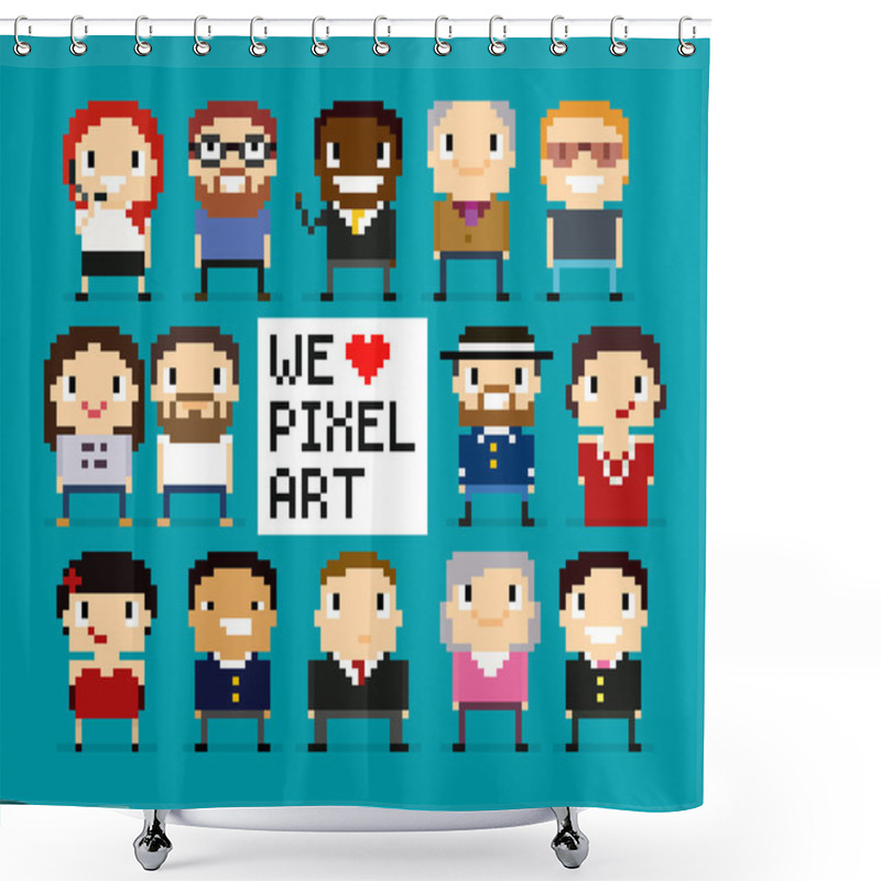 Personality  Pixel Art Characters Shower Curtains