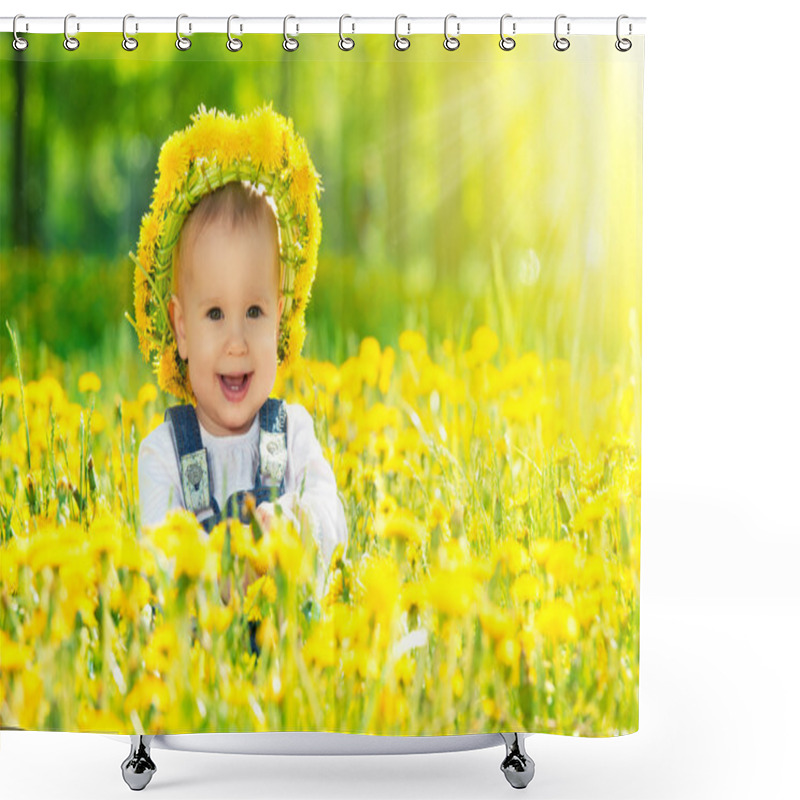 Personality  Happy Baby Girl In A Wreath On Meadow With Yellow Flowers On T Shower Curtains