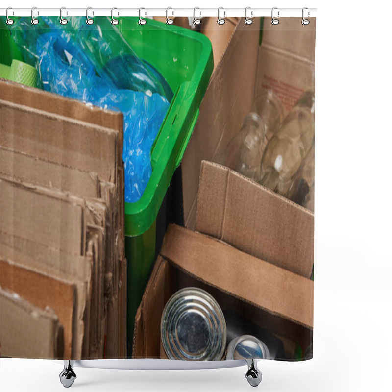 Personality  Sorted Trash Of Cardboard, Glass And Plastic Bottles, Polyethylene, Iron Cans Shower Curtains