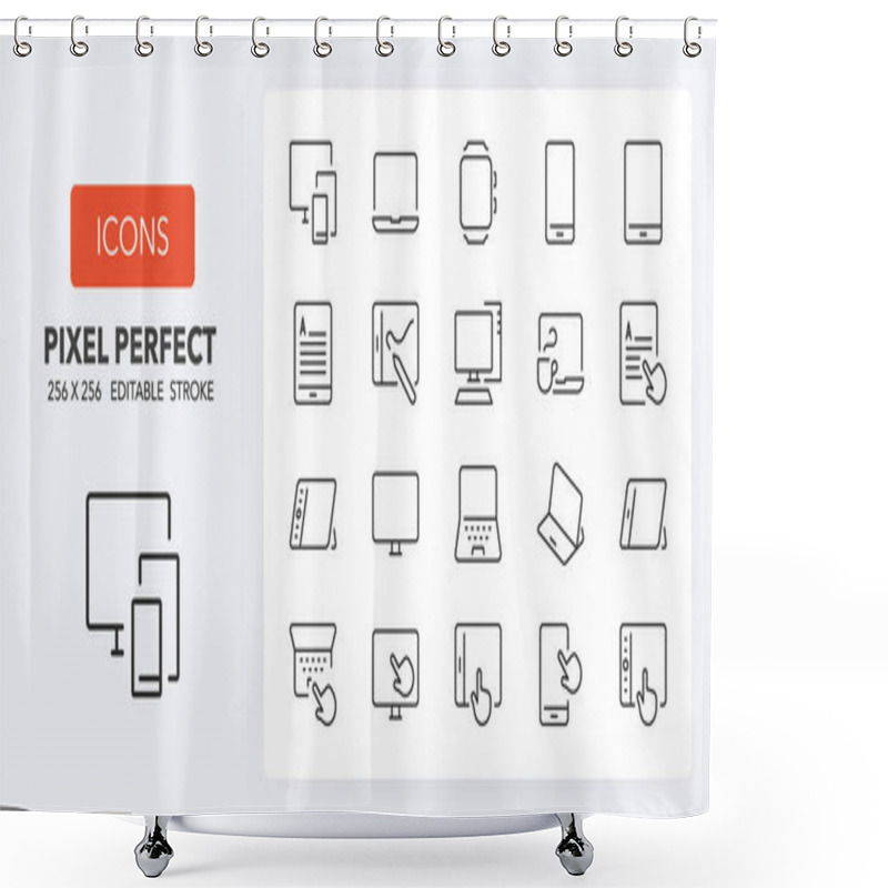 Personality  Personal Devices. Thin Line Icon Set. Outline Symbol Collection. Editable Vector Stroke. 256x256 Pixel Perfect Scalable To 128px, 64px... Shower Curtains