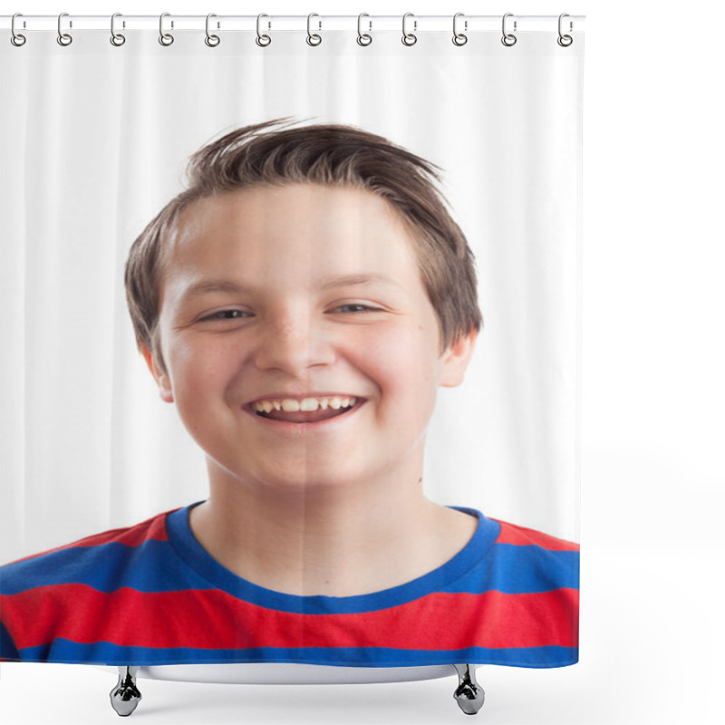 Personality  Teenage Boy (Causian) Closeup Portrait Laughing Shower Curtains